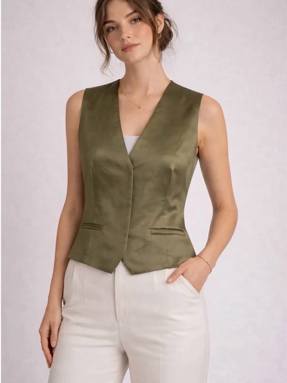 Scotch & Soda Olive Satin Fitted Vest